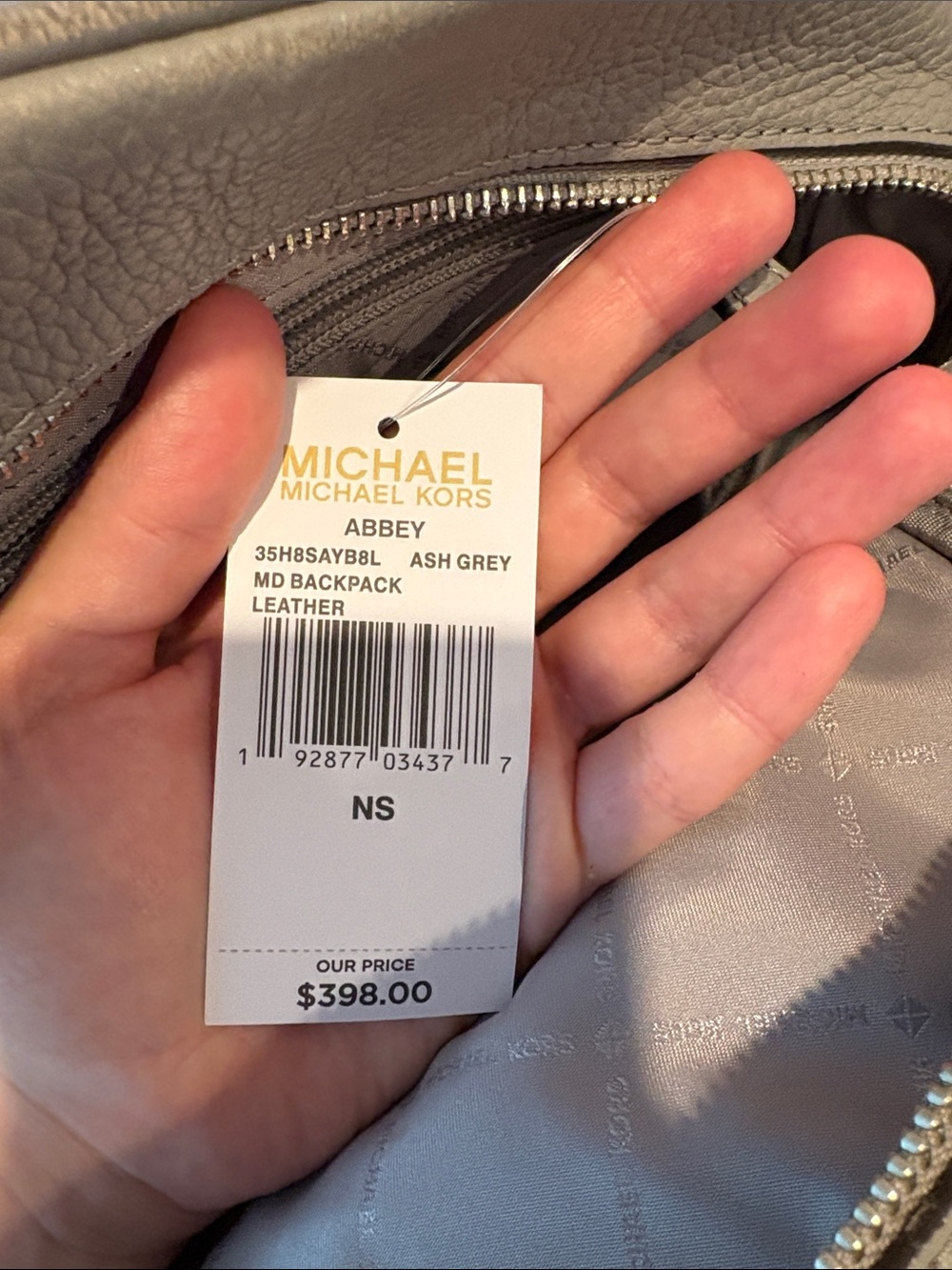Michael Kors Pebbled grey Leather Studded Backpack - Picture 2 of 4